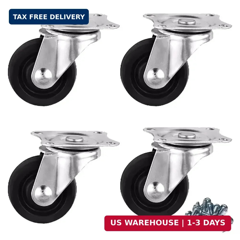 4 Pack Quiet 1″ Rubber Wheels with Plate Mount – Perfect for Trolleys & Carts