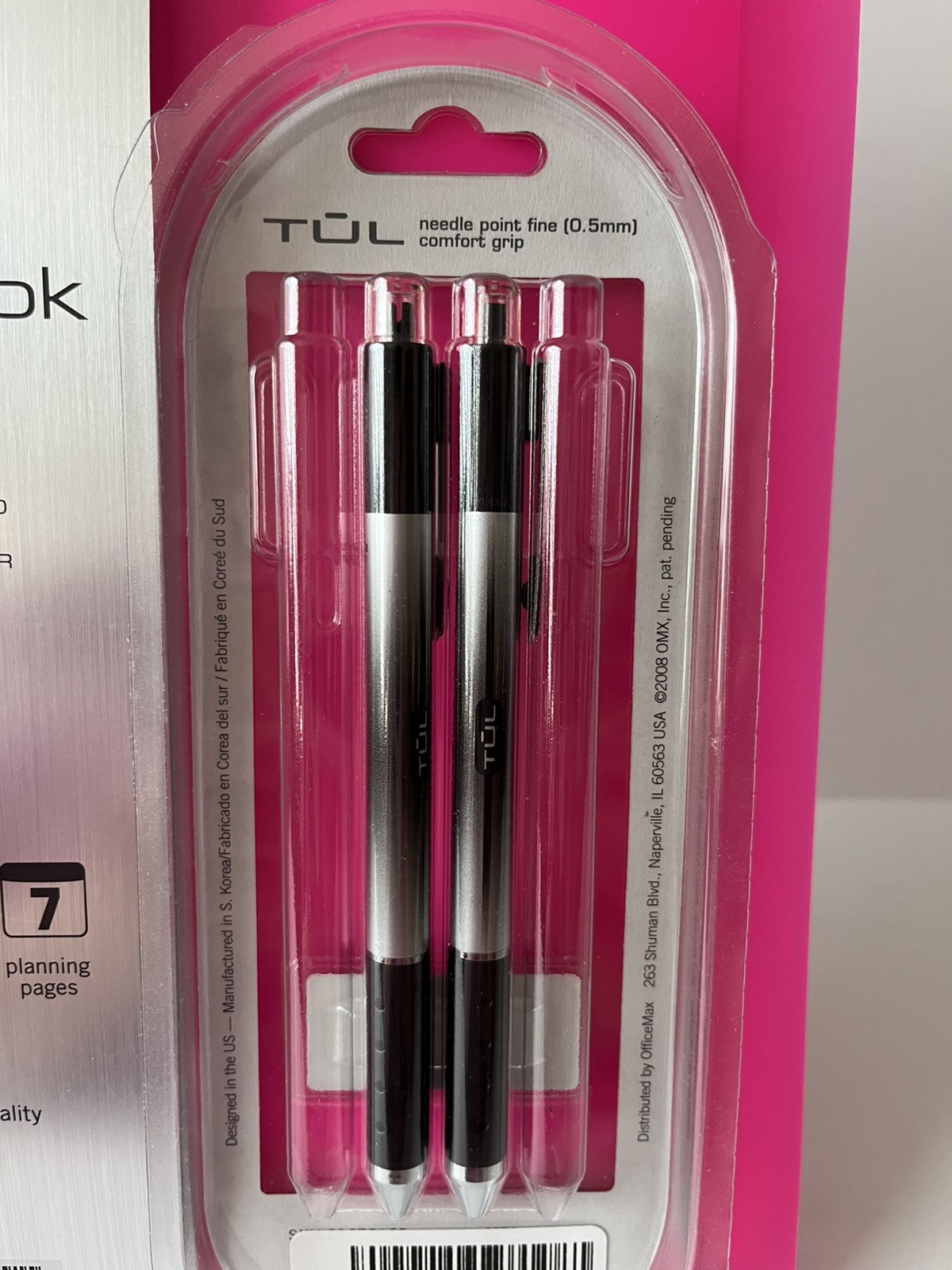 Tul Discbound Notebook Planner Letter Size Hot Pink Poly Cover with 2 Gel Pens