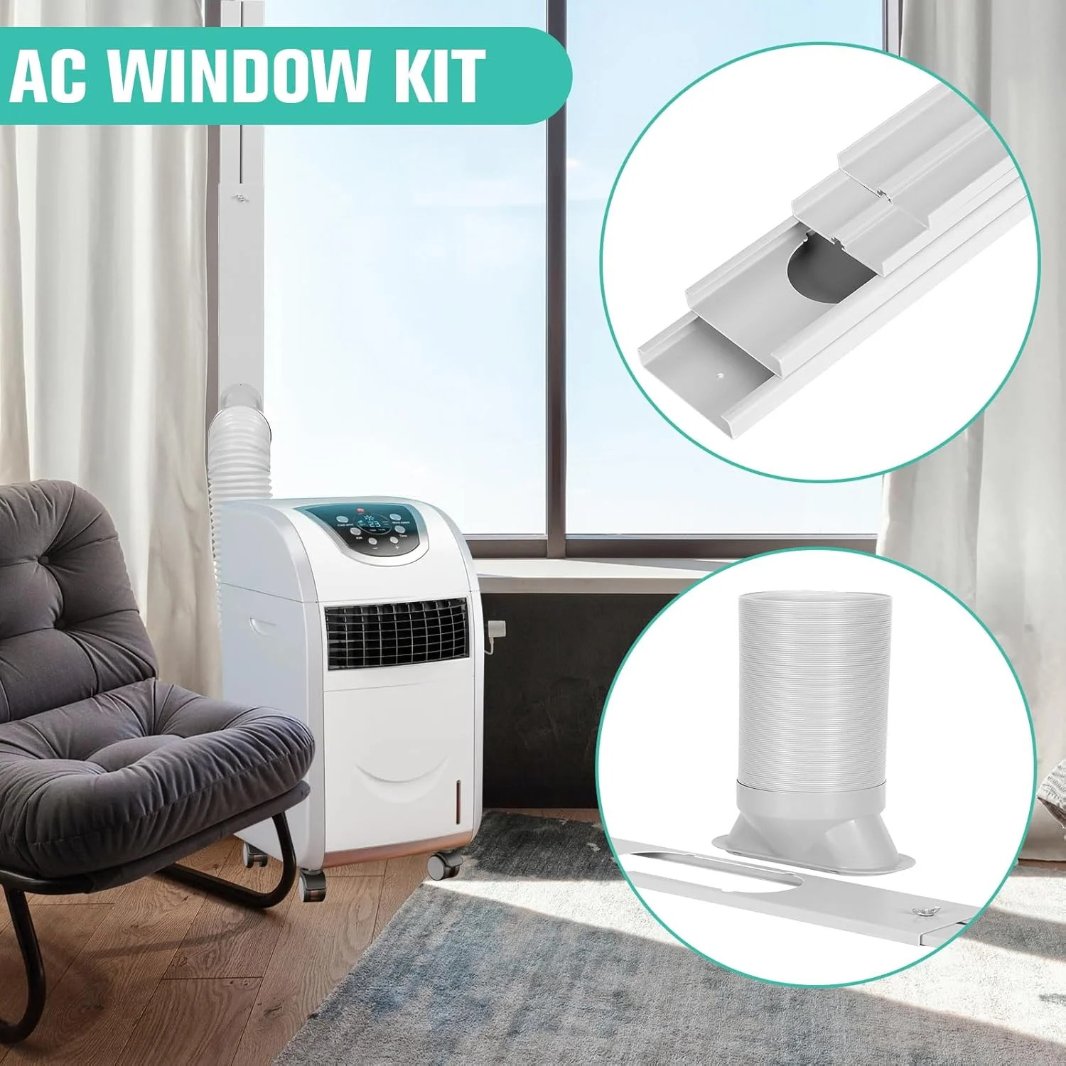 Portable Air Conditioner Window Vent Kit with 5.9″ Exhaust Hose Universal Portab