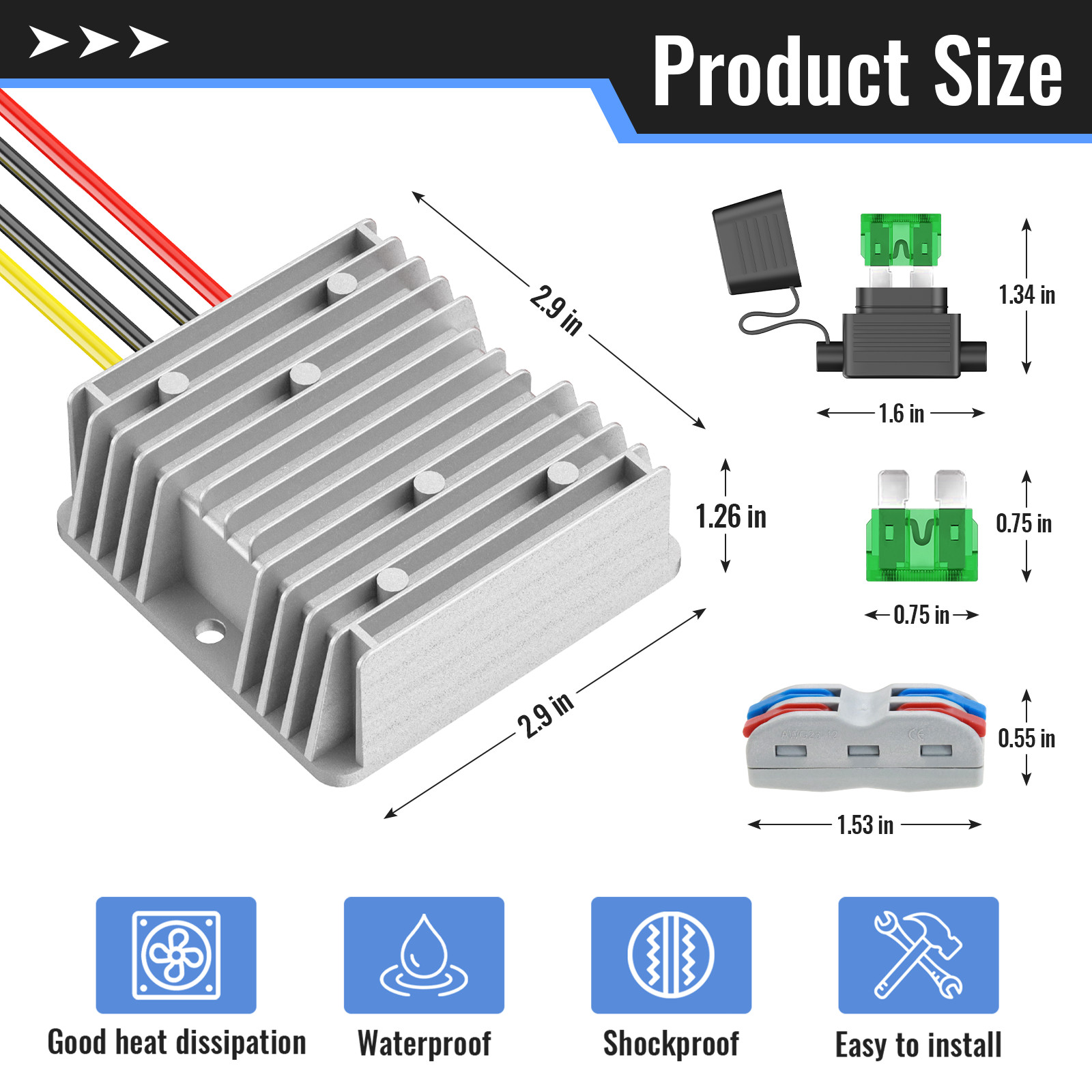 Golf Cart Voltage Reducer Power step downConverter DC 17-55V to DC 12V 20A 240W