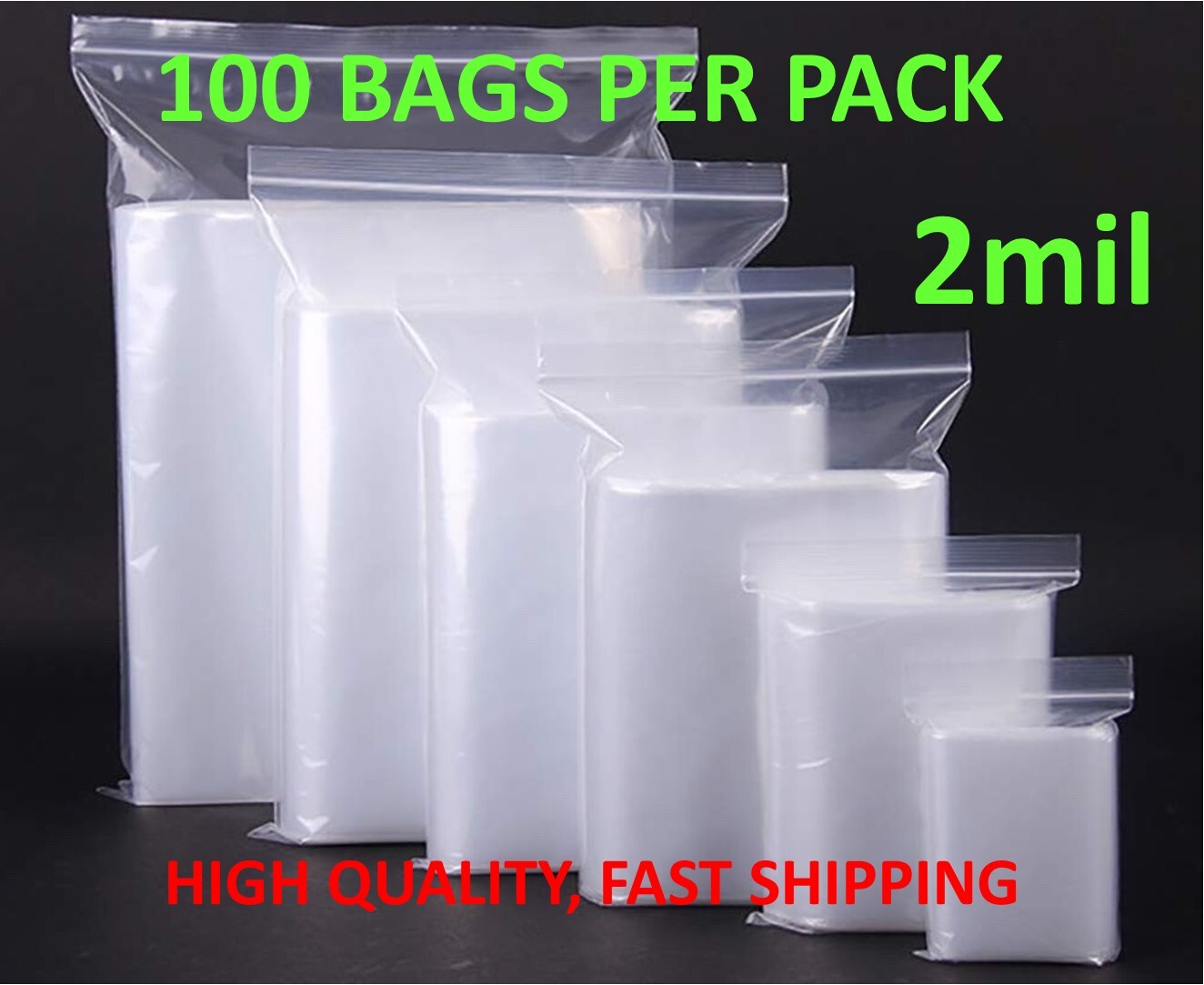 Clear Reclosable Zip Seal Lock Top Bags Plastic 2 Mil Jewelry Small Large Baggie