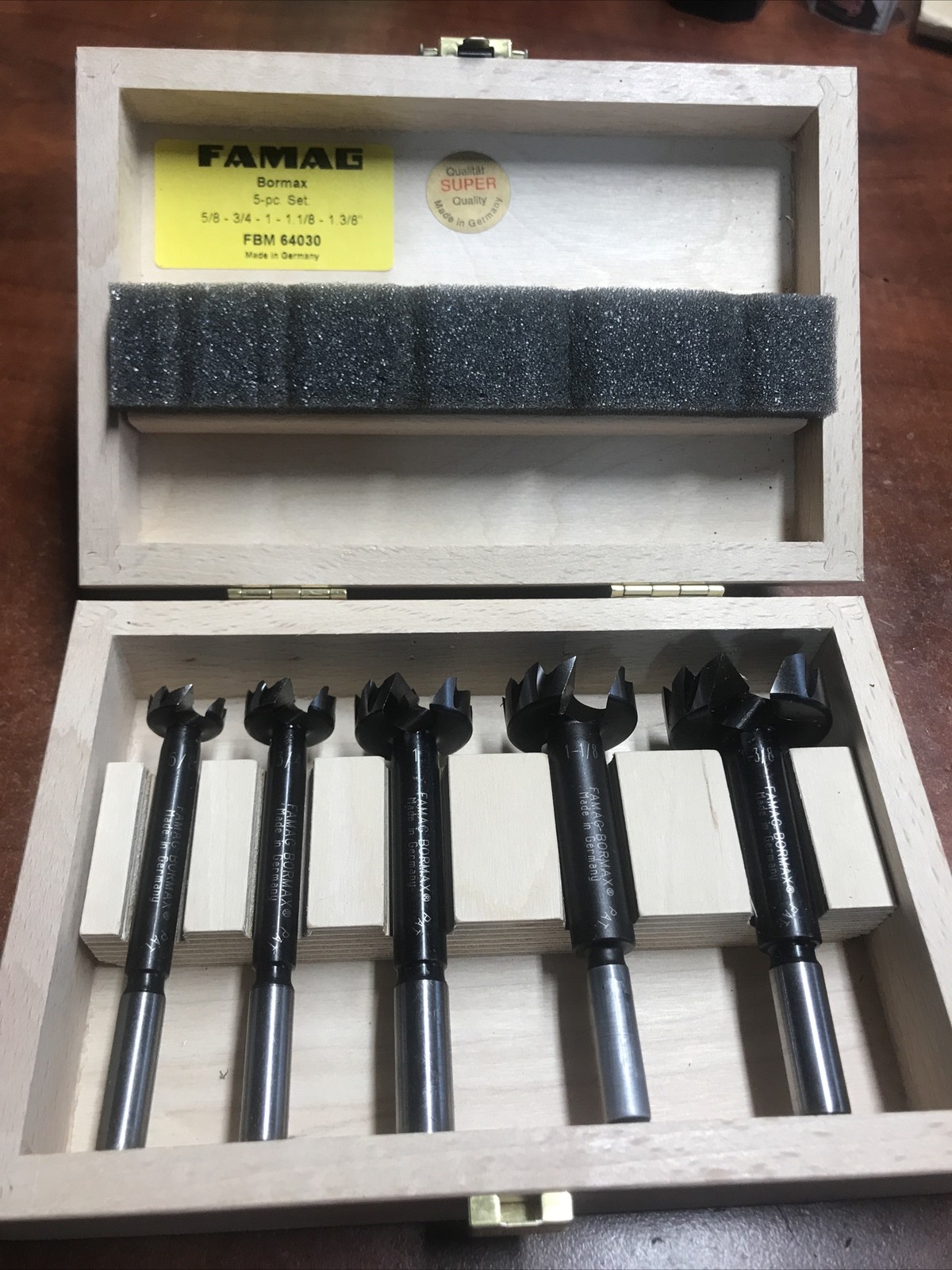 Famag 5 Piece Set Bormax FBM64030 Forstner Bits Imperial 5/8- 1-3/8 See Descrip.