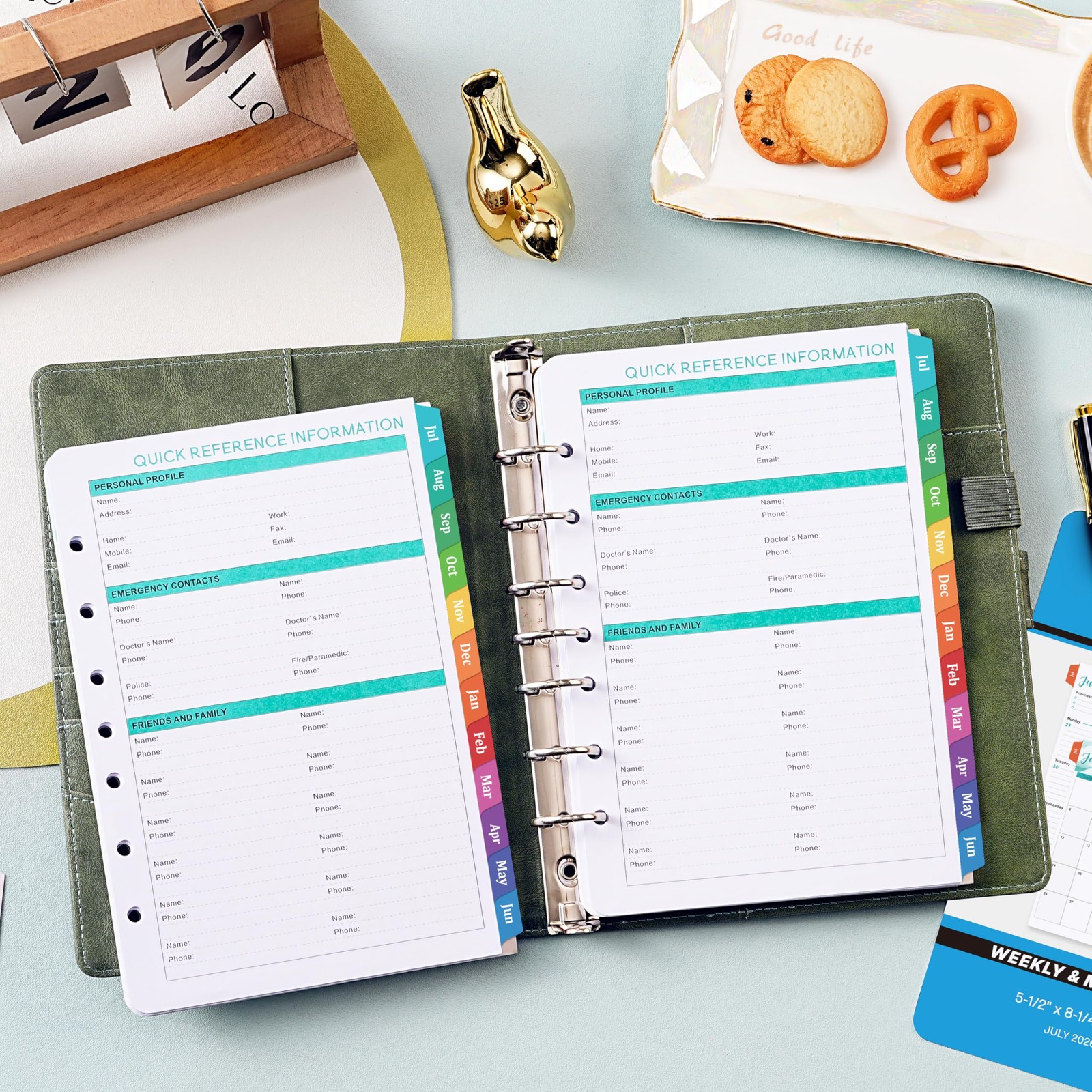 A5 Planner Refills 2026-2027 Weekly Monthly Inserts 7 Hole Jul26-Jun27 Tabs (