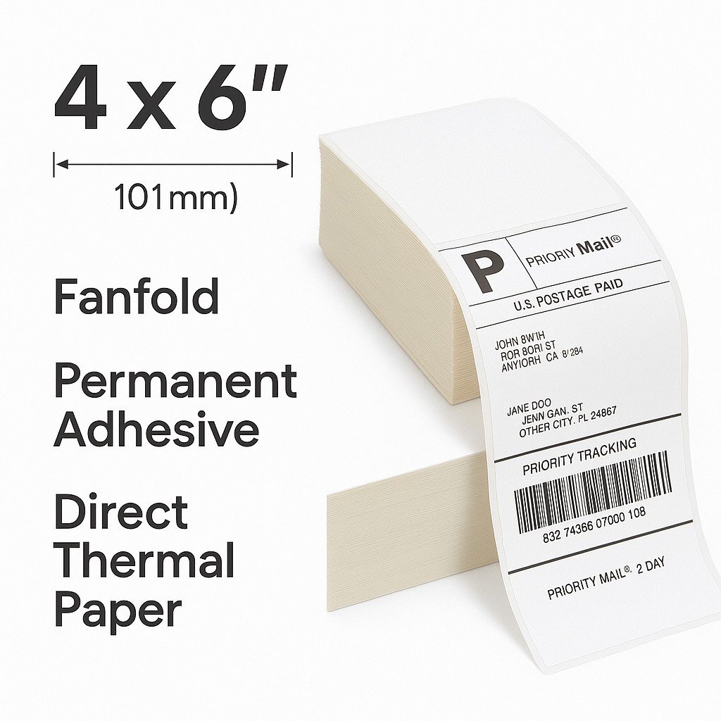 2000 4×6″ Thermal Shipping Labels Fanfold Jam-Free BPA-Free for Zebra Rollo