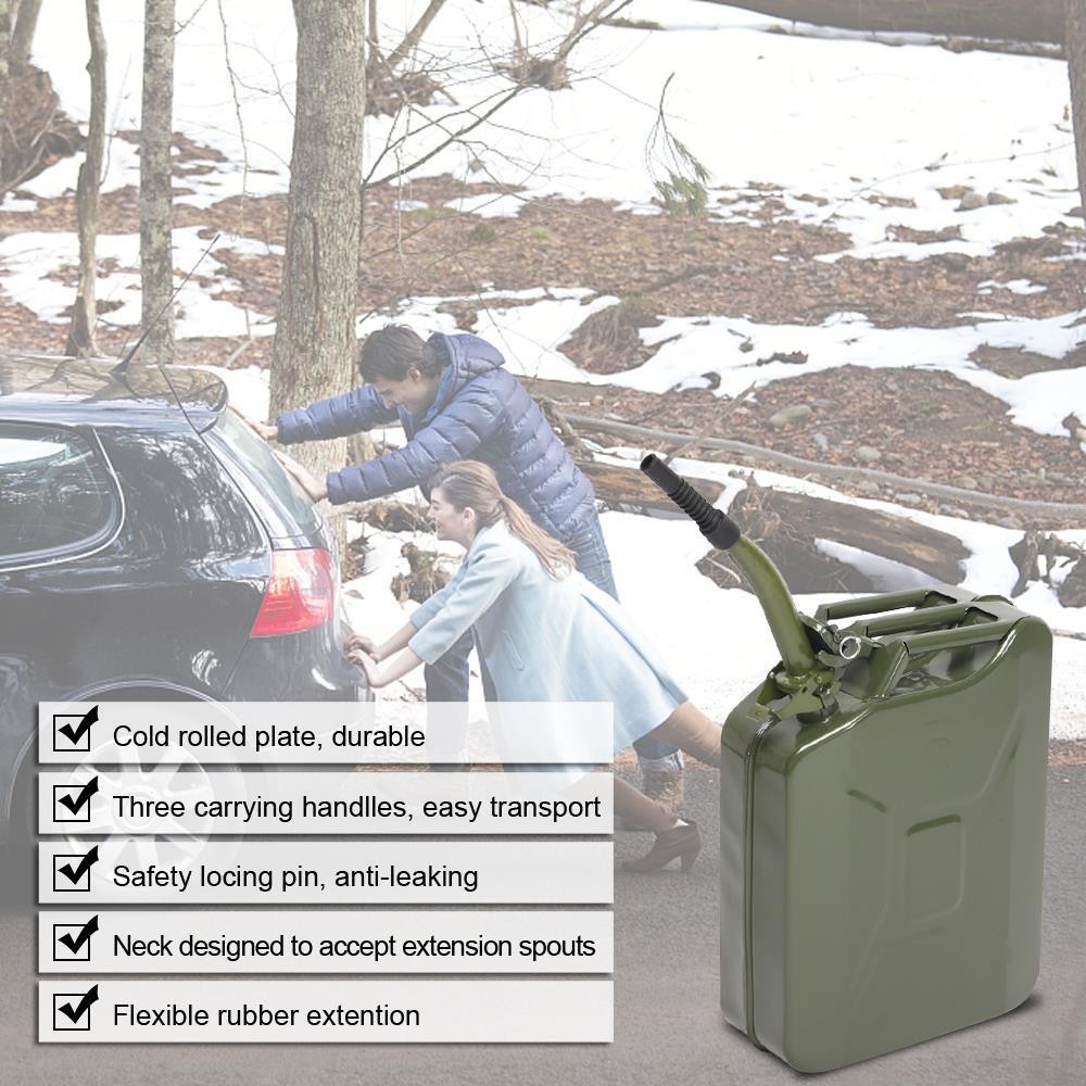 Practical Fuel Can 5 Gal 20 L Green Steel Gasoline Gas Fuel Tank Emergency