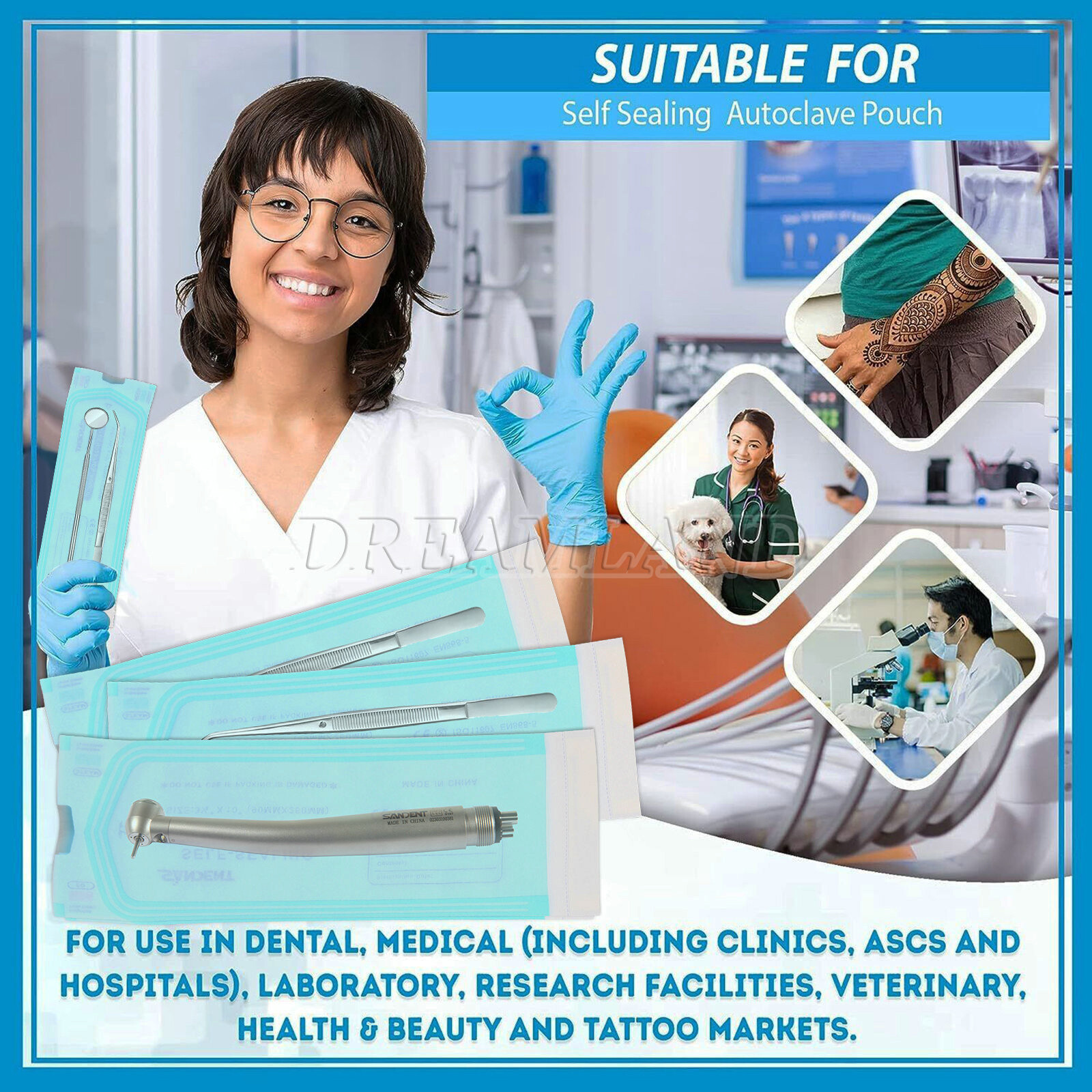 Sterilization Pouches- 3.5 ” x 10 ” Dental Medical Self Seal Pouch Bag 200 Bags