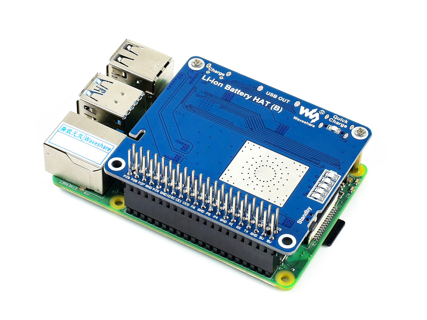 Waveshare Li-polymer Battery HAT for Raspberry Pi SW6106 Power Bank Solution 5V