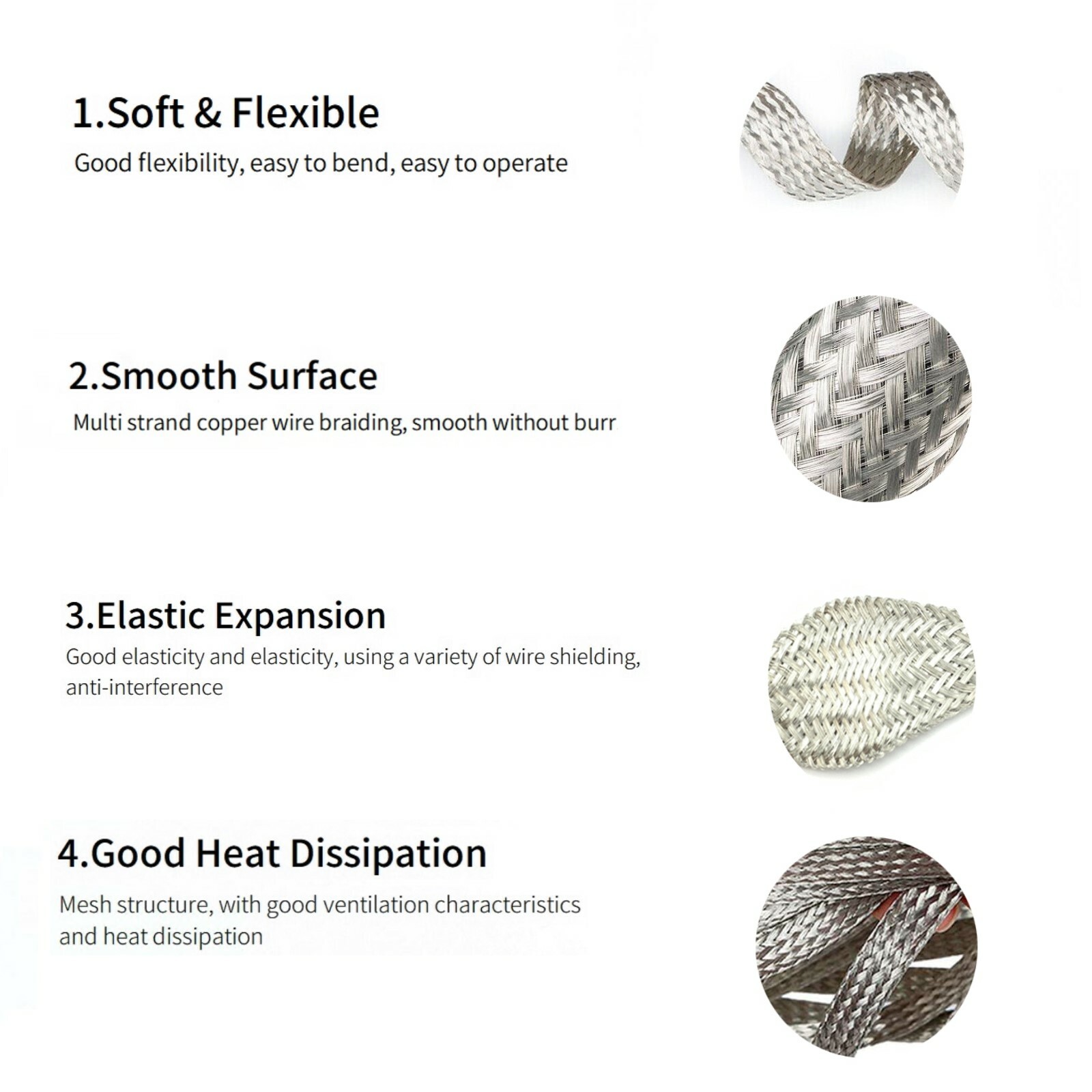 Tinned Copper Braided Flat Shielding Sleeve Automotive Ground Strap Protect Lot