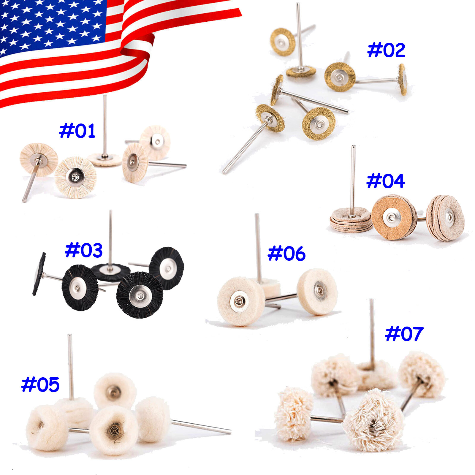 10pcs Dental Polishing Buffing Wheel Brusher 2.35mm Assorted for Rotary Tool