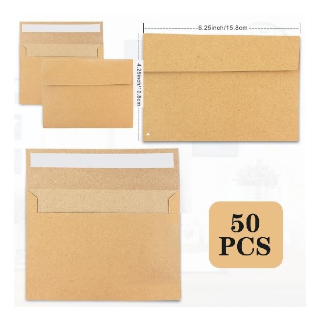 50 Pack Kraft Envelopes 4 X 6 Inch Brown Envelopes,A4 Envelopes, Card Envelopes,