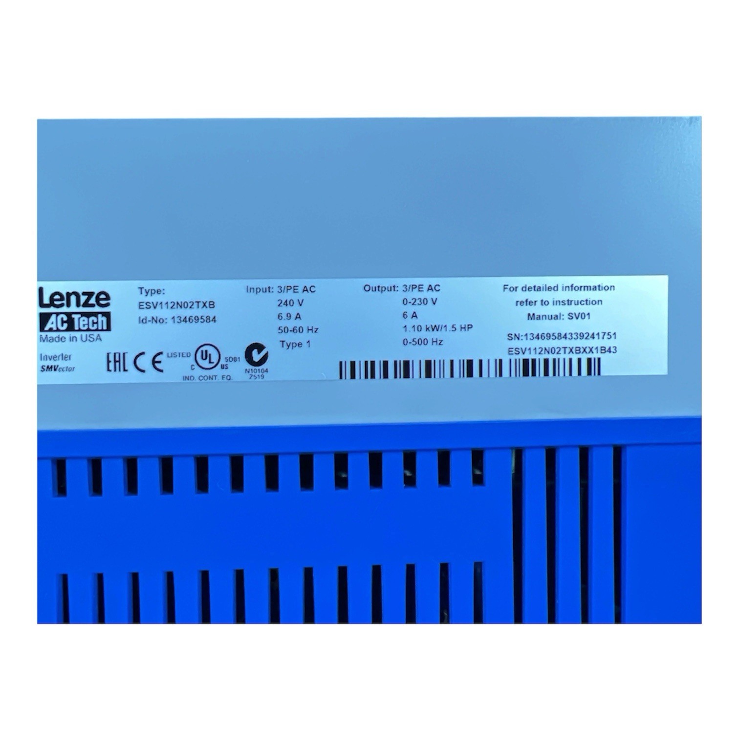 Lenze AC Tech SMVector ESV112N02TXB VFD 1.5HP 240V 3PH AC Drive Inverter VFD