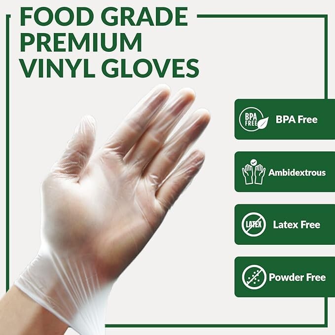 GORILLA SUPPLY Disposable Vinyl Gloves Latex & Powder Free 100 Pack S, M, L, XL
