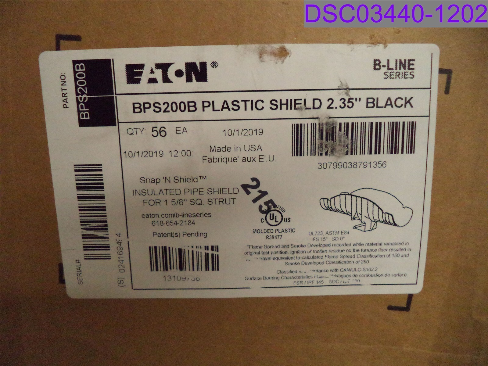 Qty = 1 Box of 56: Eaton Plastic Shield 2.35″ Black P/N BPS200B