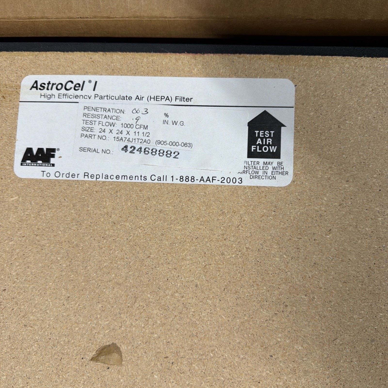 Brand New AAF FLANDER 905-000-693 ASTROCEL 1 HEPA FILTER 24 X 24 X 11 1/2