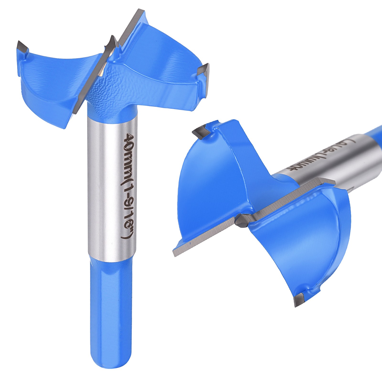 1-9/16″(40mm) Forstner Bit, 1Pack 2 Flutes Cemented Carbide Hex Shank, Blue