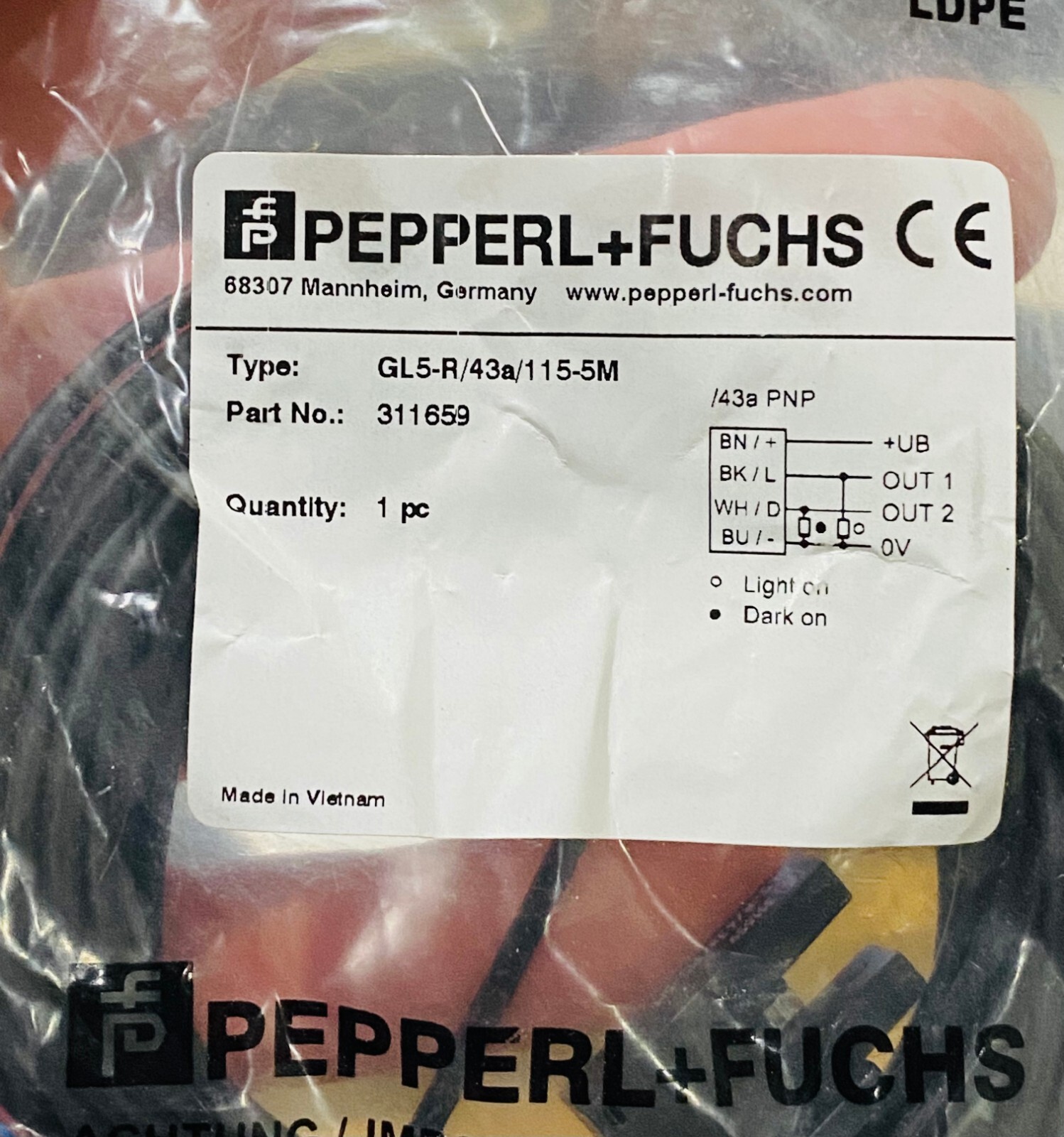 PEPPERL+FUCHS GL5R/43a/115-5M Photoelectric slot sensor NEW 15ft #311659