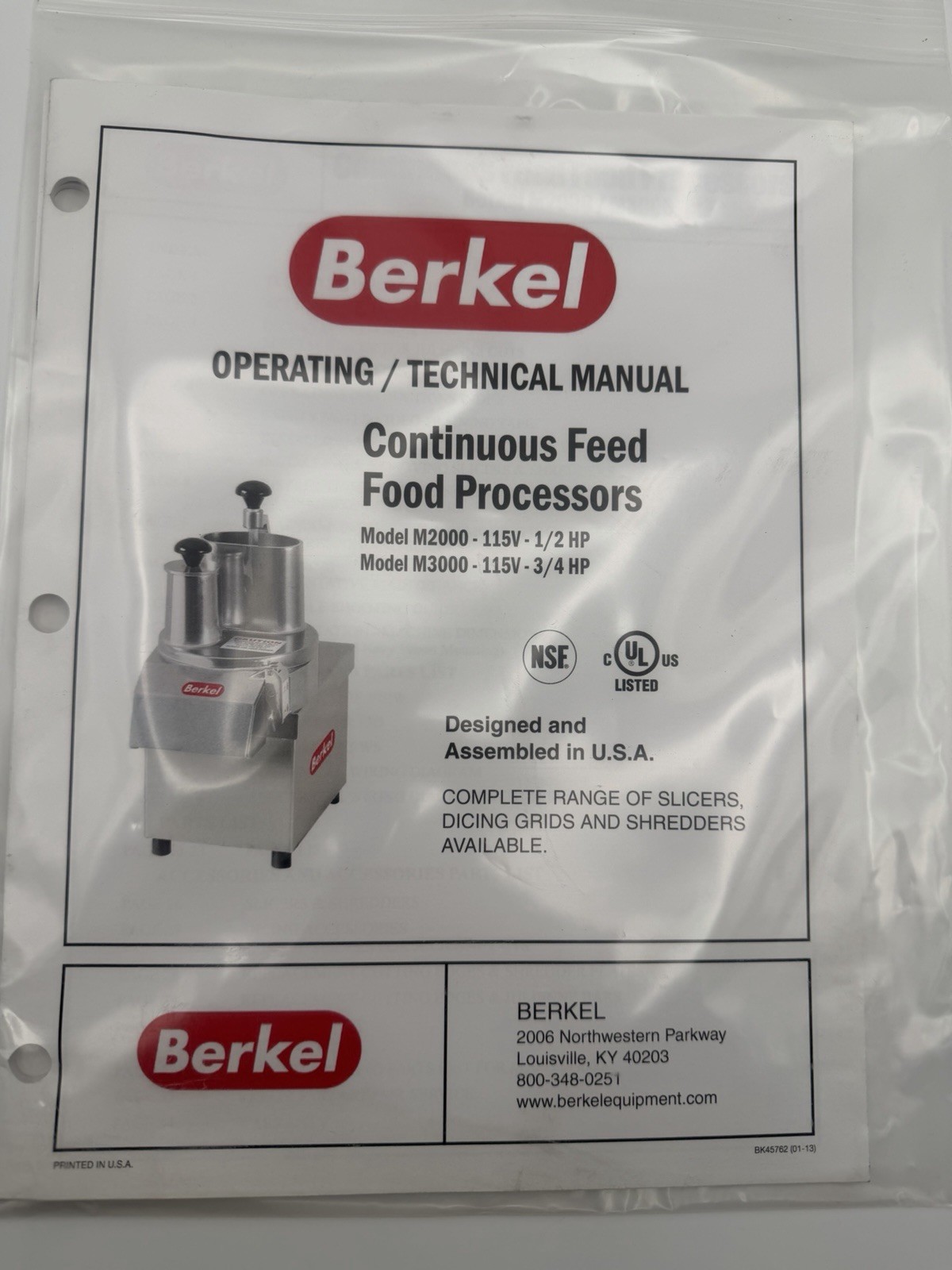 Berkel Continuous Feed Food Processor Model M3000 115V 3/4HP Includes 1/8 Inch