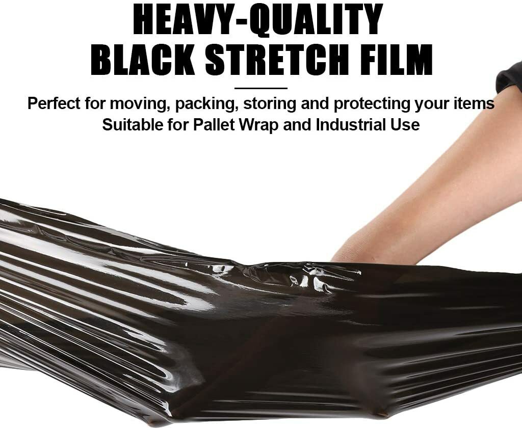 80 GAUGE – 4 Rolls Black Shrink Wrap Stretch Film 18″ X 1000′ Total 4000 FT
