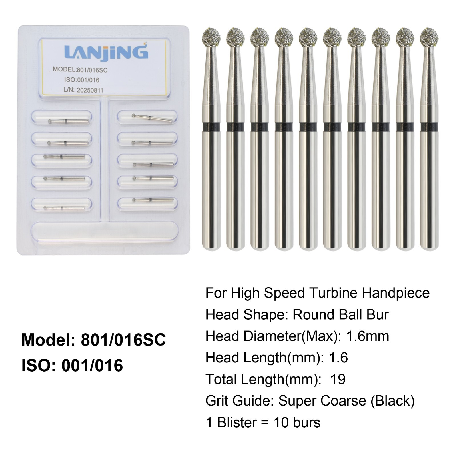 Dental Round Diamond Bur Long Surgical Diamond Bur FG High Speed Coarse Fine 801