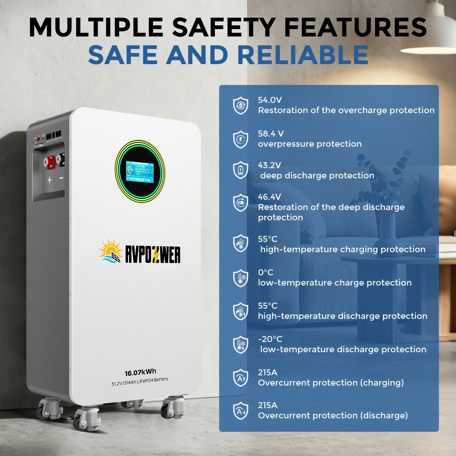 48V 314AH 16.07kWh Lithium Battery LiFePO4 Vertical Standing RV Solar Backup UPS