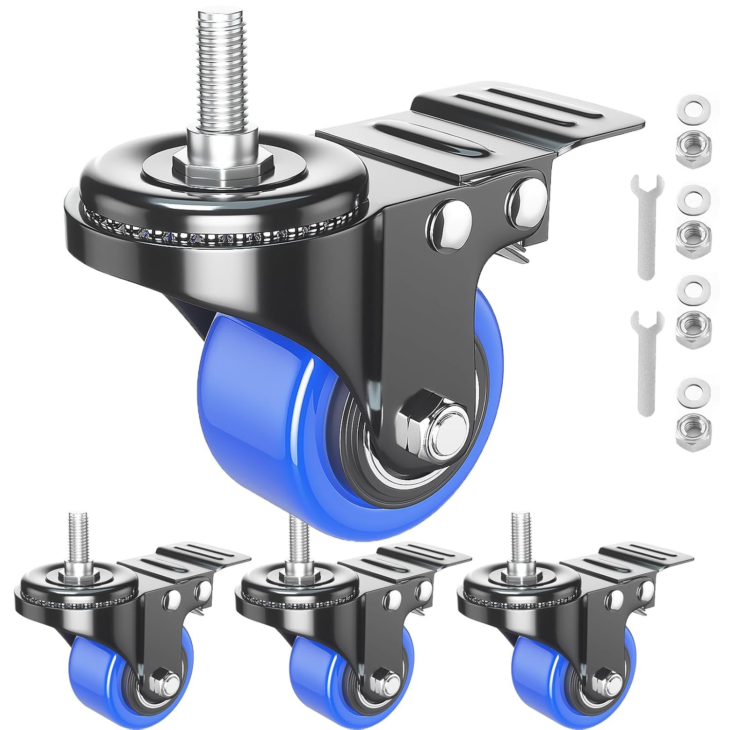 Stem Caster Wheels 5 Inch Heavy Duty Threaded Stem Mount Casters Set of 4 With