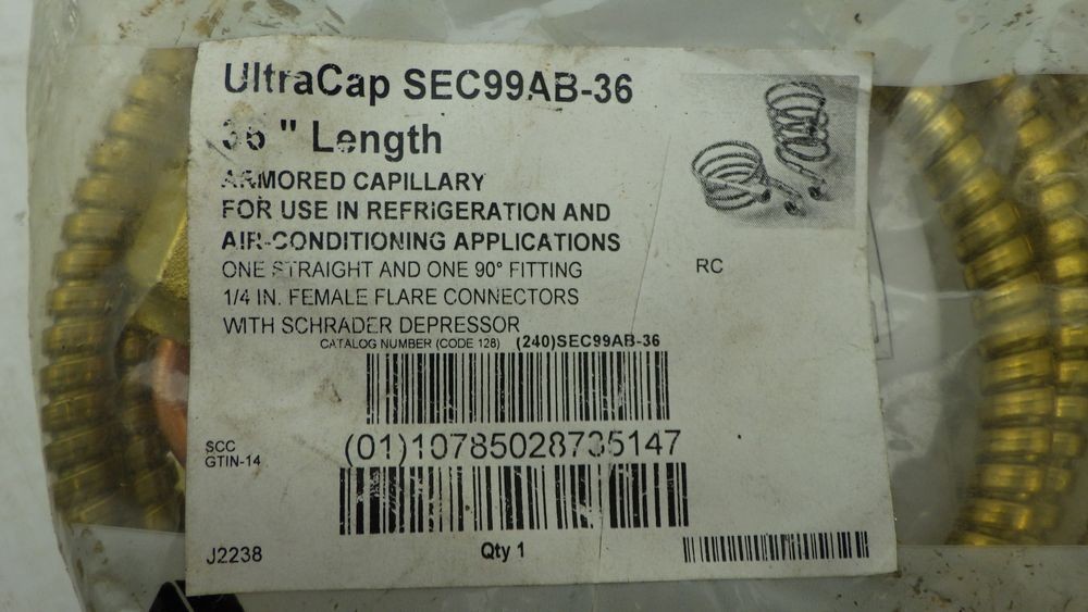 Johnson Controls SEC99AB-36 UltraCap Armored Capillary Tube 36″ Length 1/4″ NOS