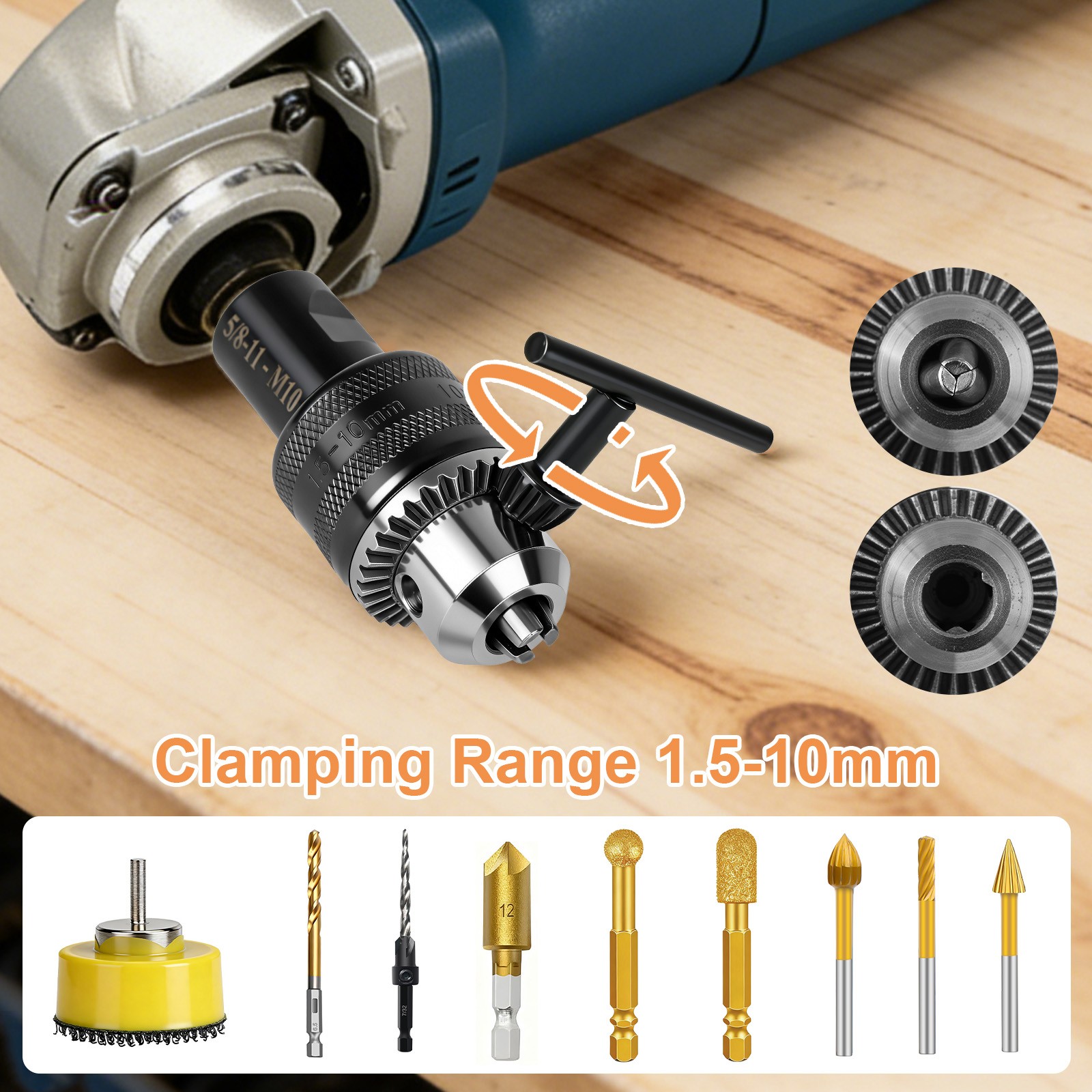 5/8-11 to M10 Angle Grinder Electric Drill Conversion Collet Chuck Head Adapter
