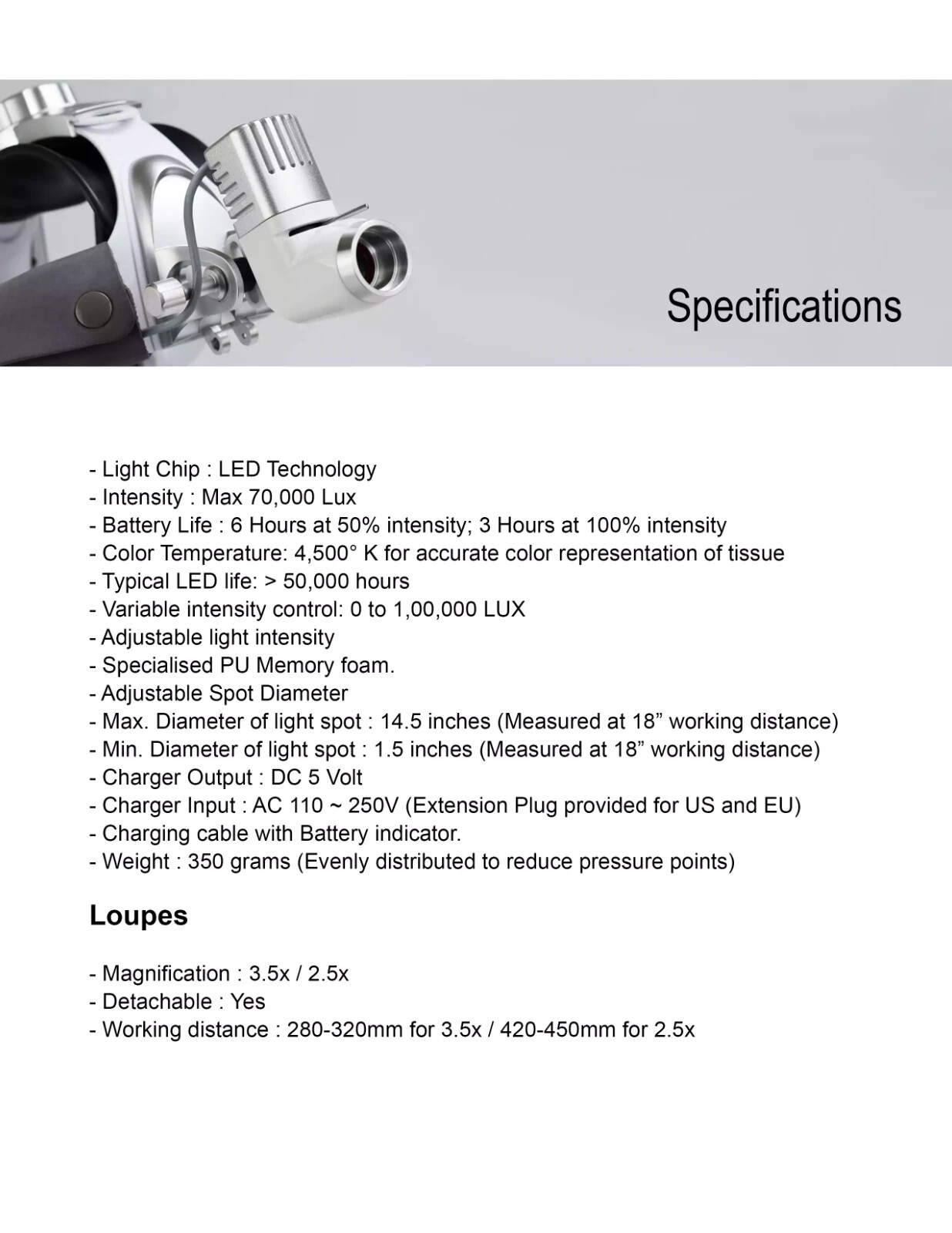 Surgical Head light with Magnifying Loupes for Dental and Ent with Led Headlight