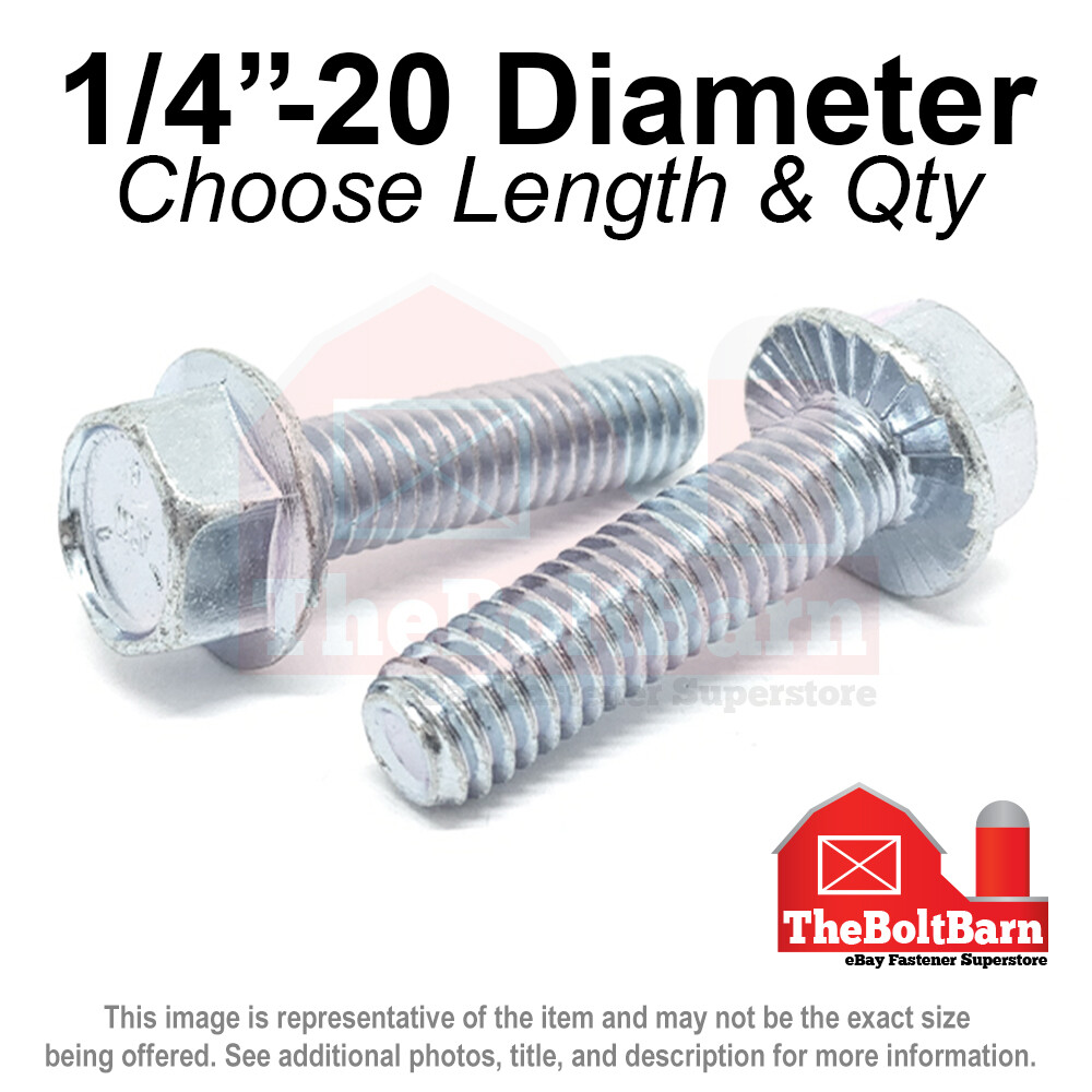 1/4″-20 Grade 5 Serrated Hex Flange Screws Frame Bolts Zinc (Pick Length & Qty)