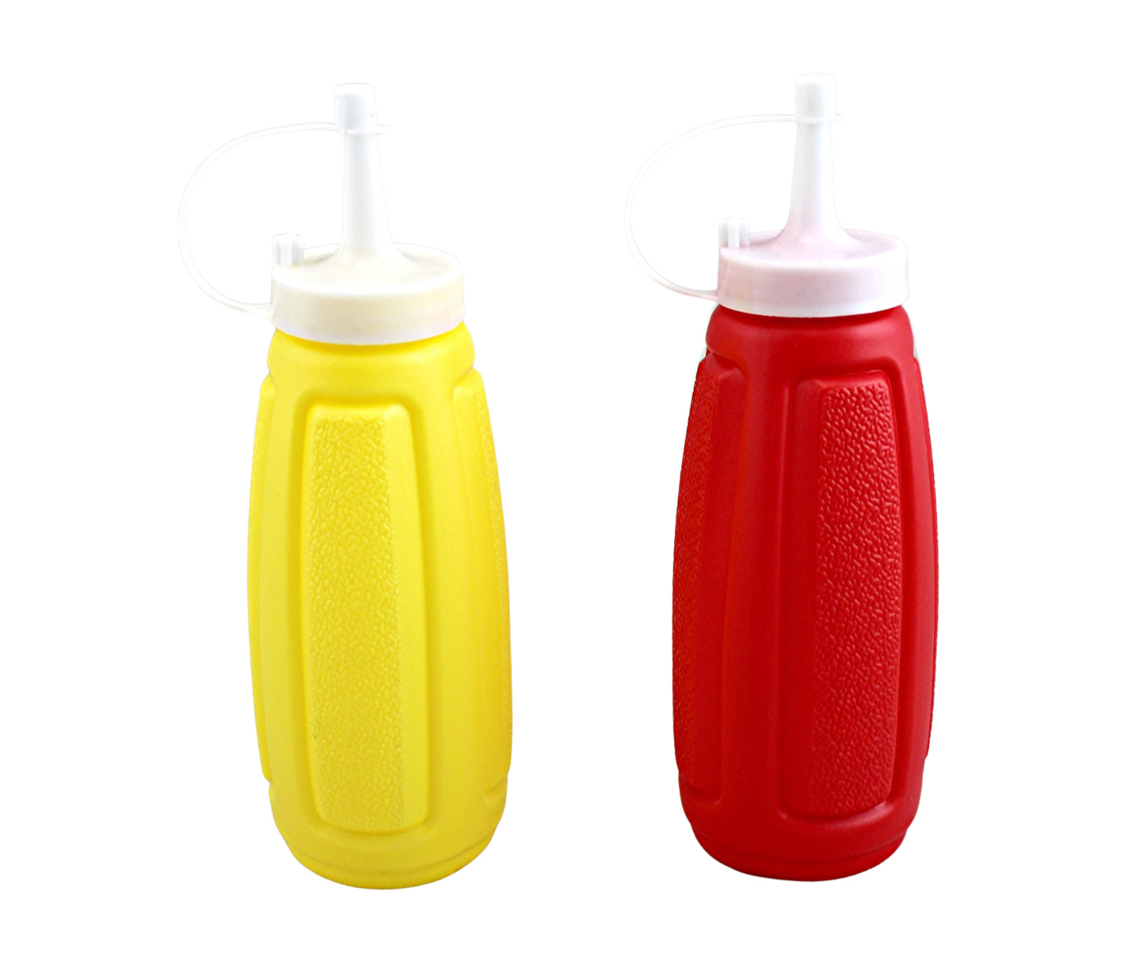 2 Piece Plastic Squeeze Mustard Ketchup Salad Dressing Condiment Set with Cap