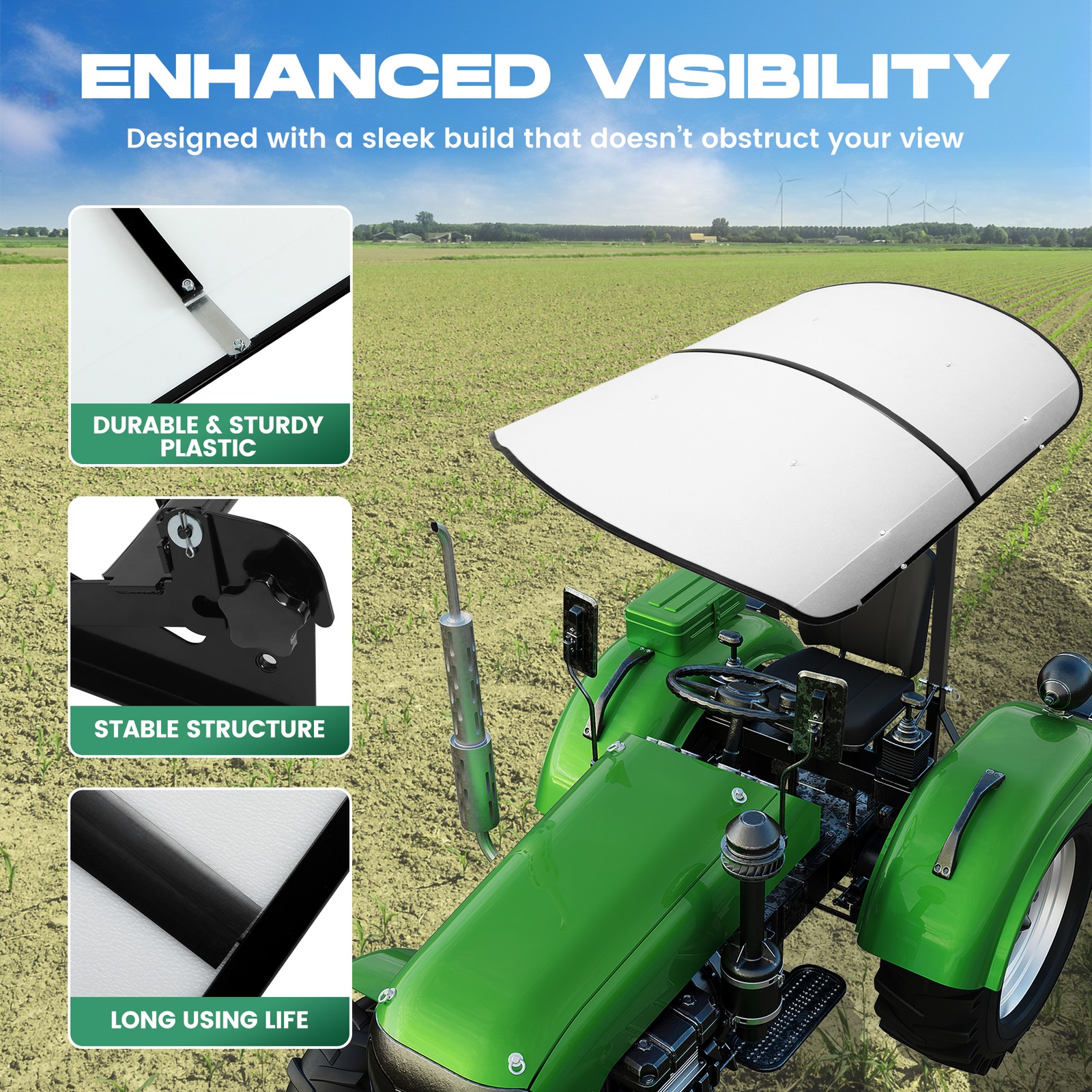 White Tuff Top Tractor Canopy For ROPS 52″ X 52″ w/ Mounting Accessories
