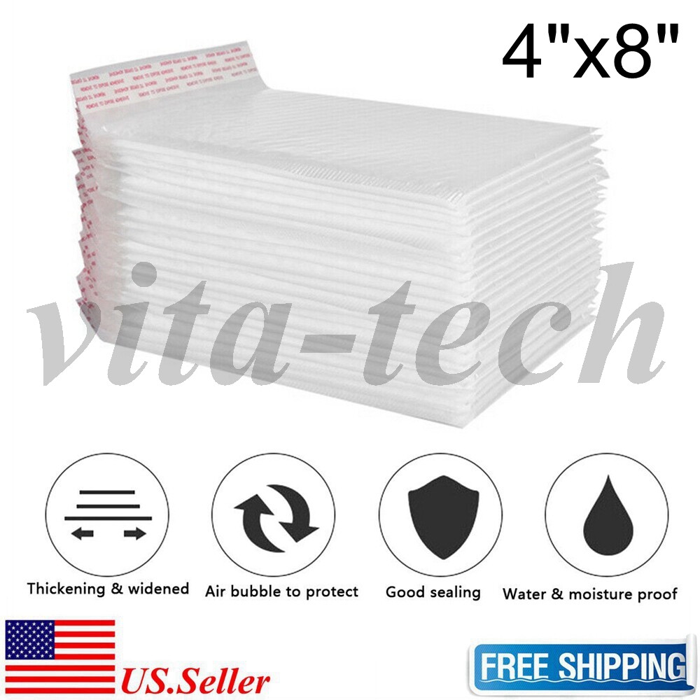 #000 4×8 (4×7) White Poly Bubble Mailer Self Padded Envelope Bag 25,50,100,200