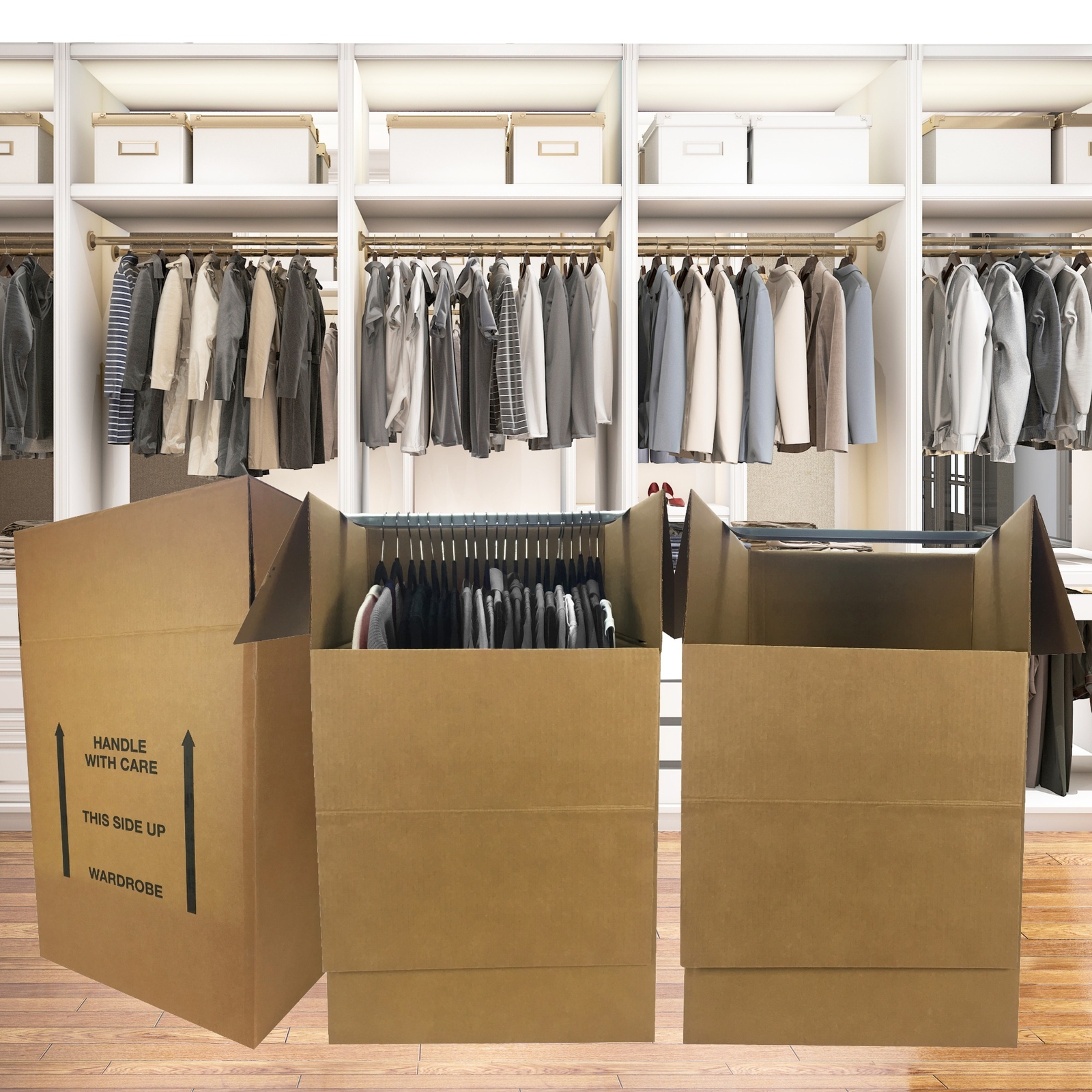 UBMOVE Large Corrugated Wardrobe Moving Boxes (Bundle of 3) 24″ x 24″ x40″