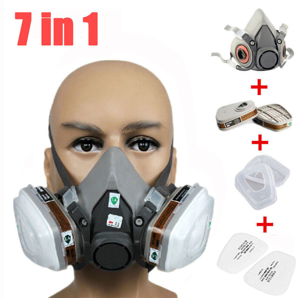 7 IN 1 Gas Mask Half Face Respirator Paint Spray Chemical Facepiece Safety 6200