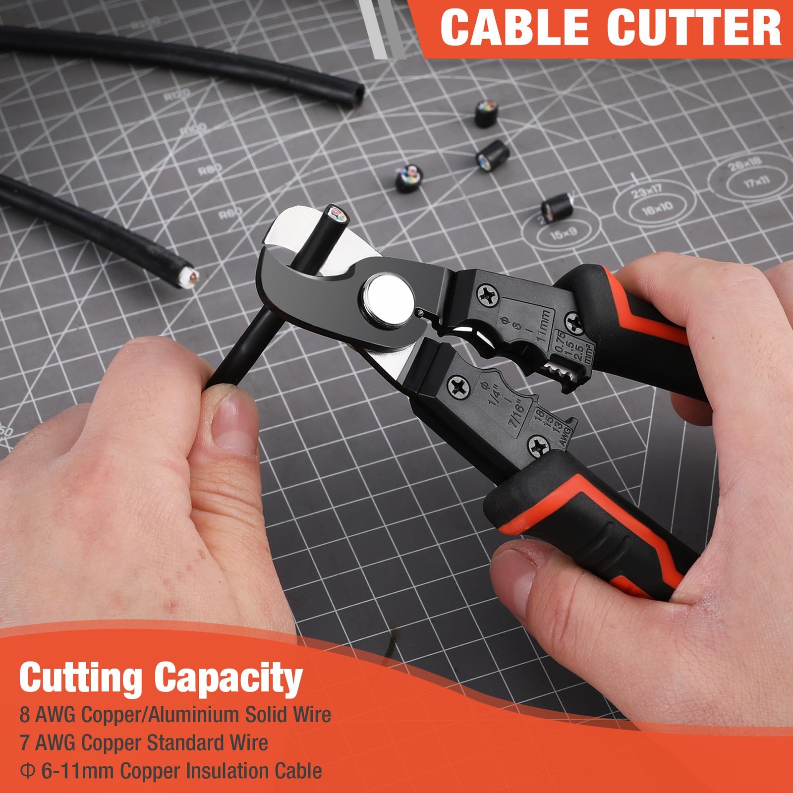 ValueMax 7 Inch Wire Stripper, Cable Cutters, Jacket Removal Orange; Black