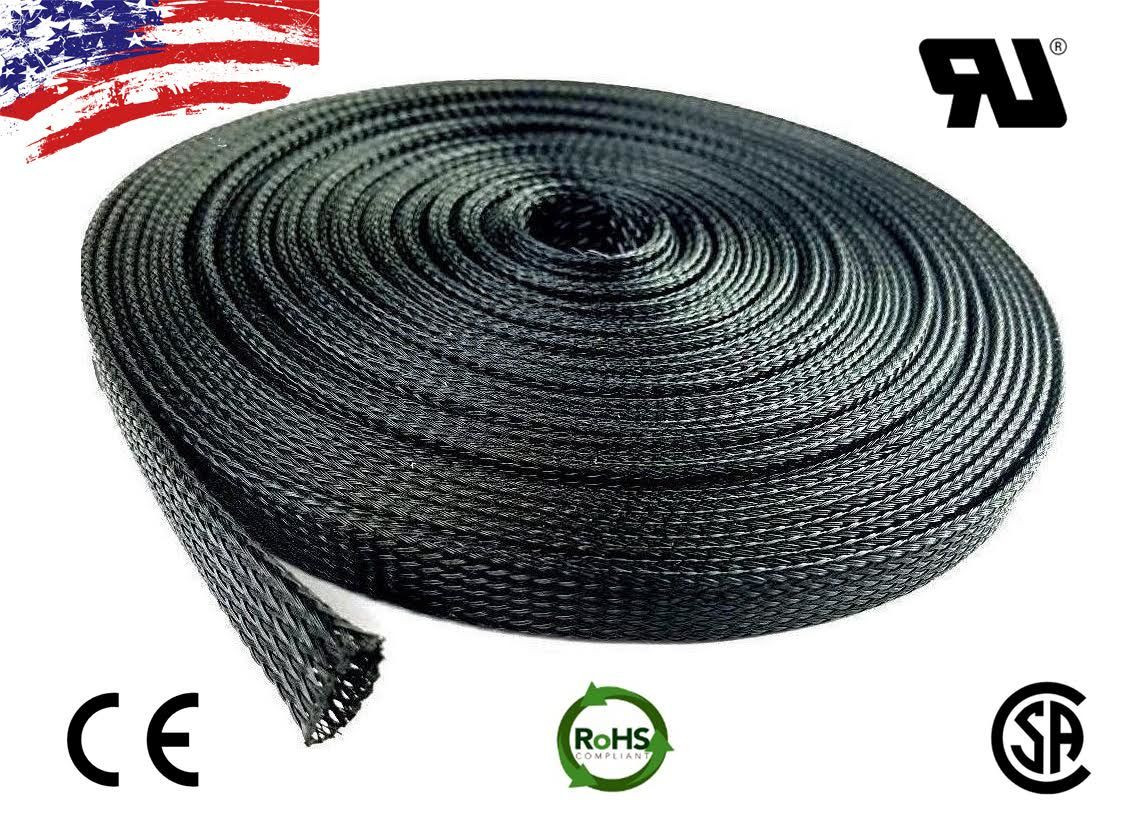 20 FT 1/2″ Black Expandable Wire Cable Sleeving Sheathing Braided Loom Tubing US