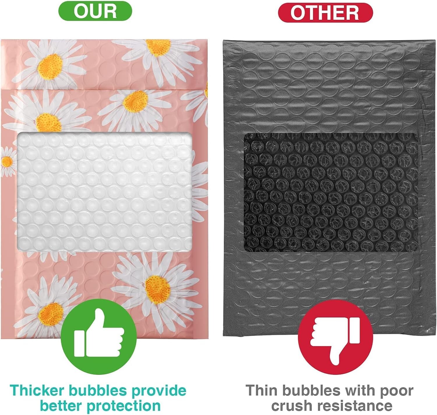 Poly Bubble Mailer 4×8″ 100pcs Padded Envelope Mailing Bags 4×7 Pink Daisy #000