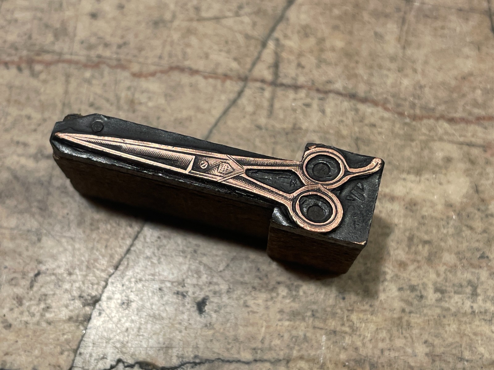 Printing Letterpress Printers Block Antique Copper Barber’s Scissors Hair (2407)