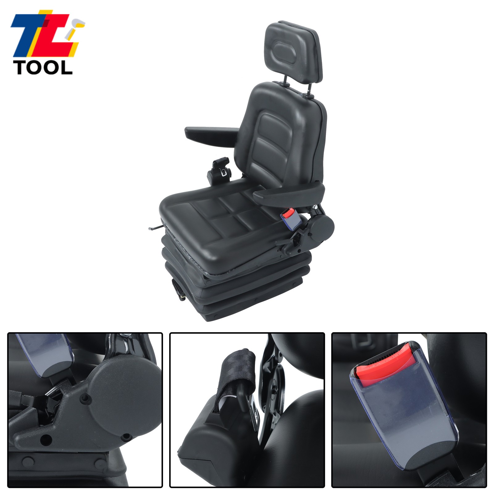 Forklift Tractor Seat Suspension Adjustable Backrest Armrest Safety Belt