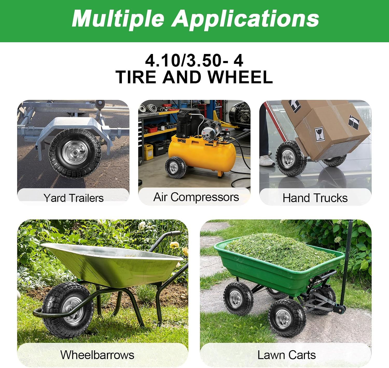 10″ Heavy-Duty Replacement Tires, 4.10/3.50-4″ for Gorilla Carts,Hand