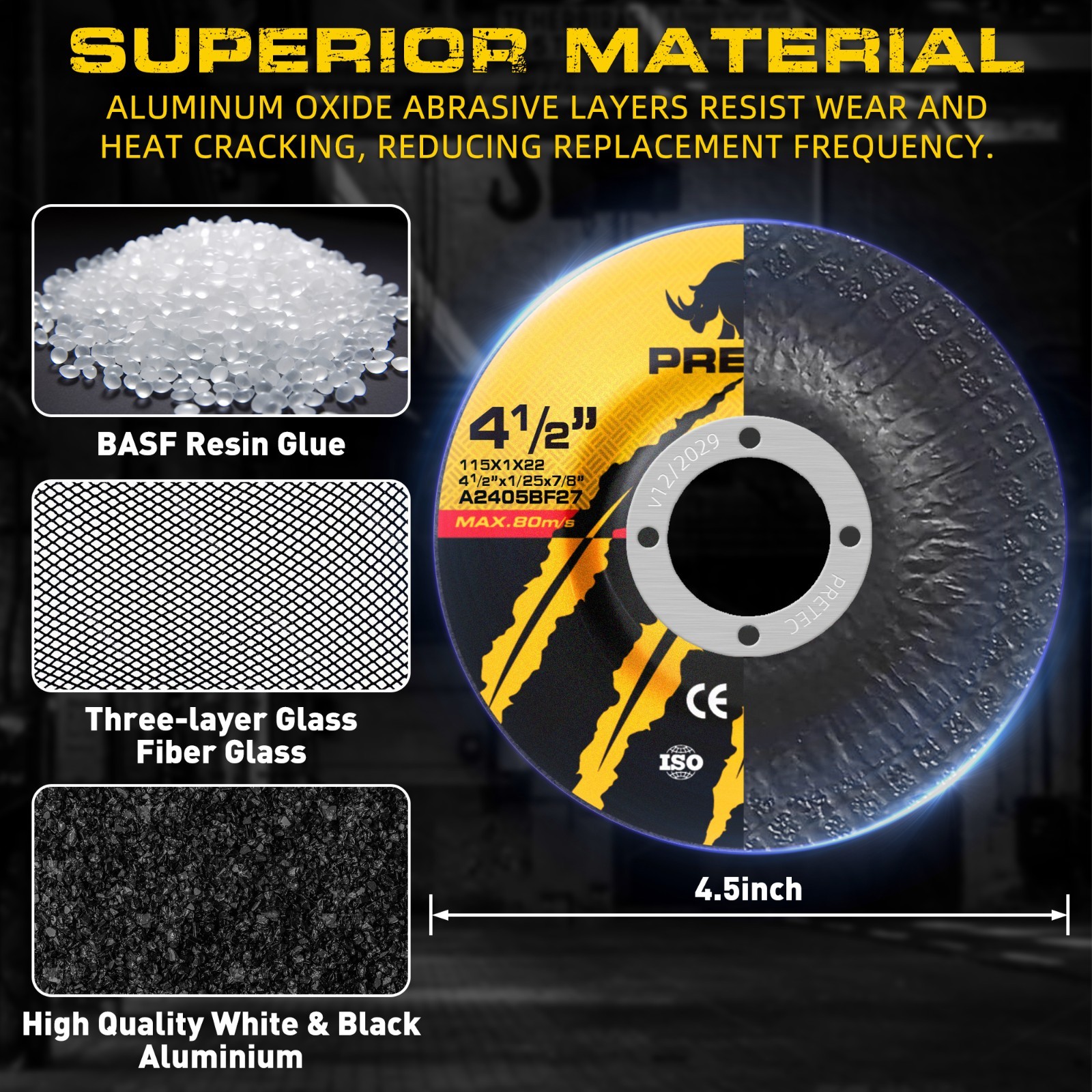 50 Pack 4-1/2 x 1/4 x 7/8 Grinding Wheels for Metal Steel 4.5 Disc Angle Grinder