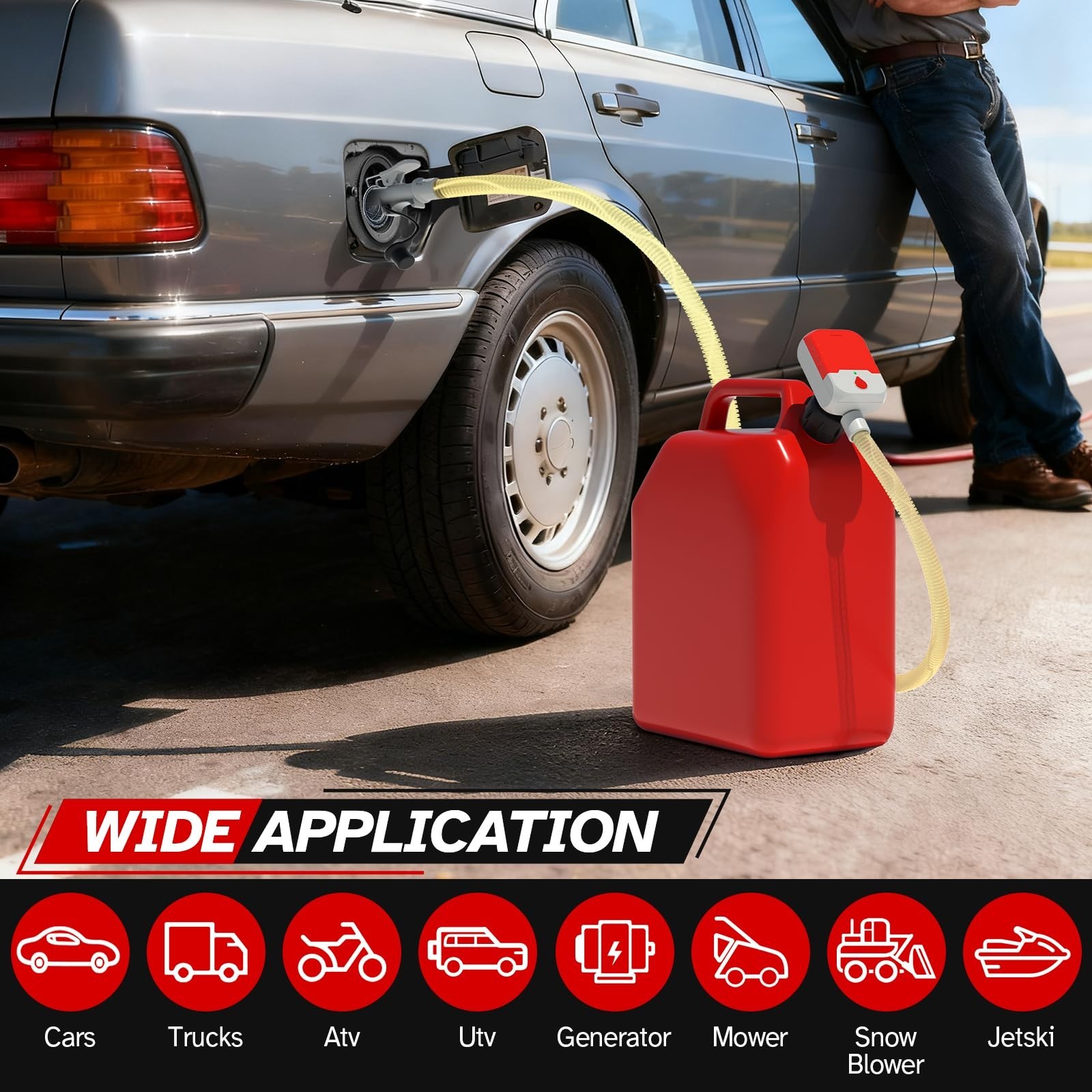 Portable Cordless Fuel Transfer Pump – Auto-Stop, 3.8 GPM, Battery/USB, 51″ Hose