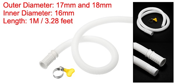 Universal Air Conditioner Drain Hose AC Unit 16mm ID 3.3ft with Clamp White