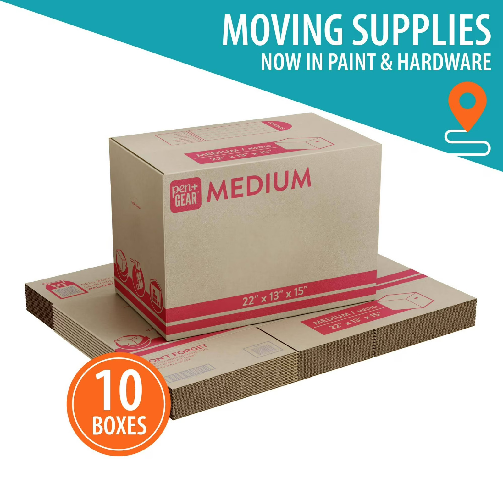 (10 pack) Pen+Gear Medium Moving Boxes, 22 in. L x 13 in. W x 15 in. H, Kraft
