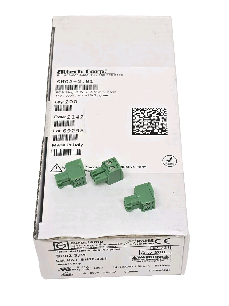*1 Box of 200* SH02-3,81 Altech 2-Pole Terminal Block PCB Plug