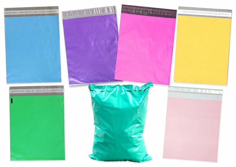 14.5×19 Poly Mailers, Hot Pink, Teal, Green, Blue, Yellow, Purple, & Pastel Pink