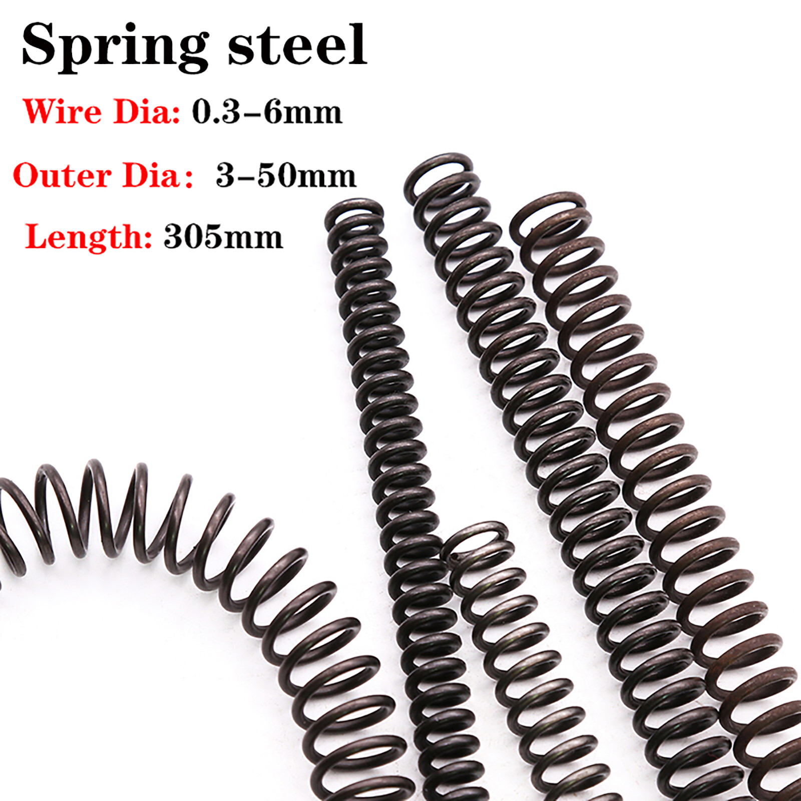 Black Compression Spring 0.3mm-6mm Wire Diameter 305mm Length Springs Steel