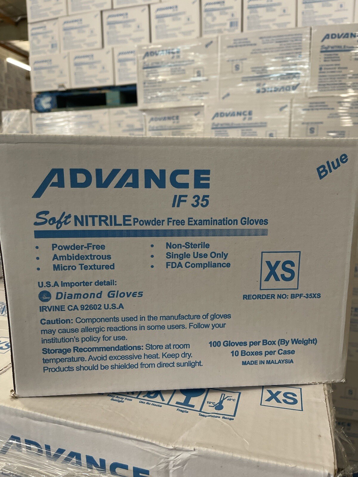 Advance Exam Blue Nitrile Gloves A Case Of 1000 PC Size Extra small