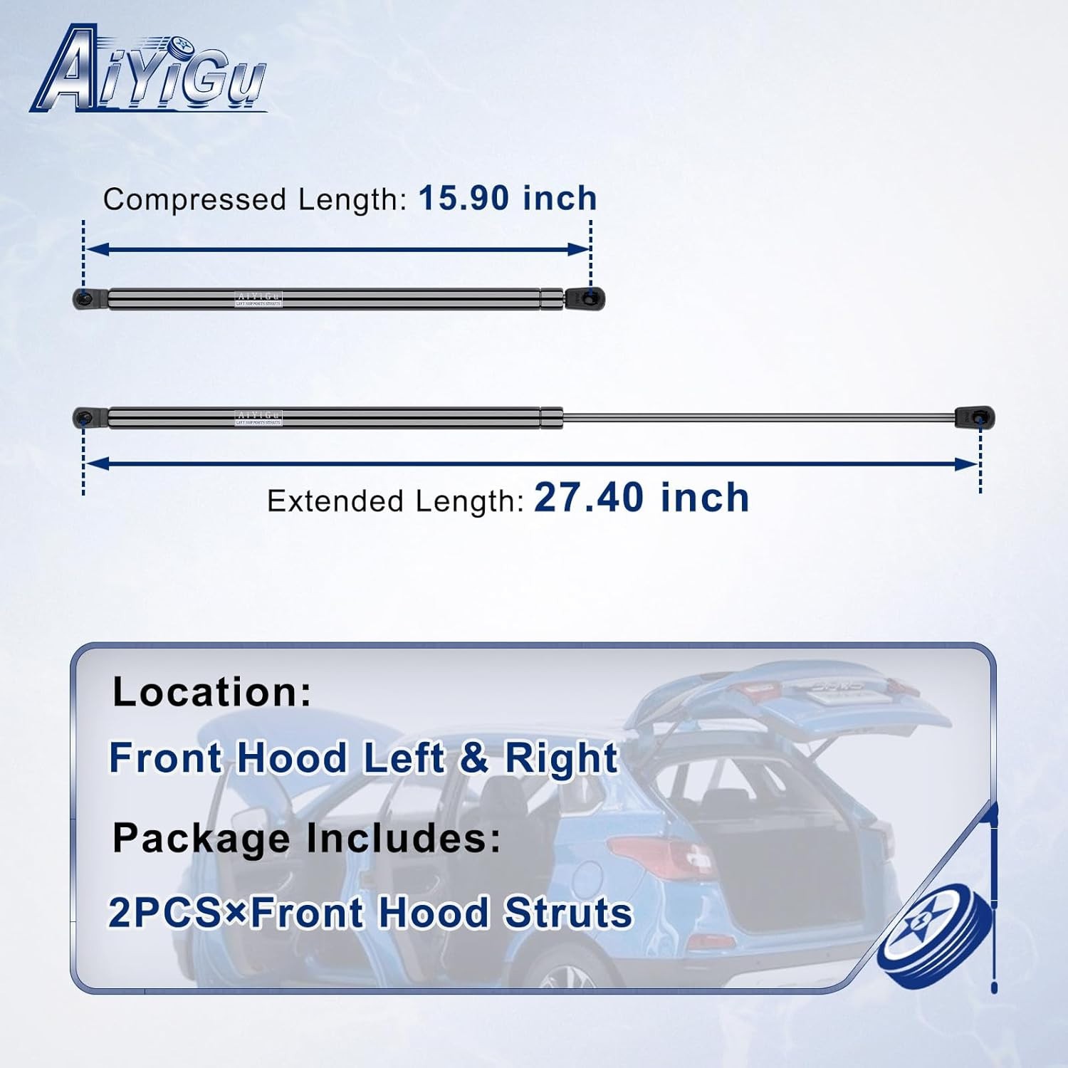 2Pc Front Hood Gas Strut Spring Lift Support 2007-2011 Toyota Camry 6333 4351