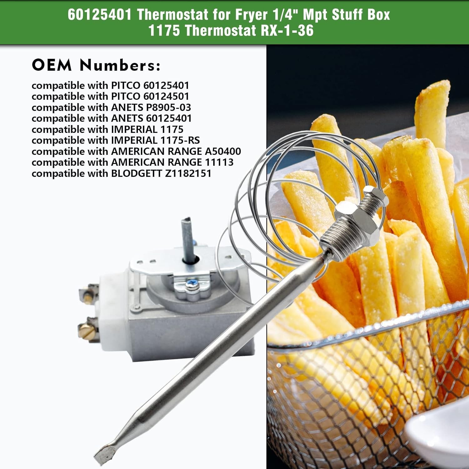 Professional Deep Fryer Thermostat, Stainless Steel, 200-400F Temperature